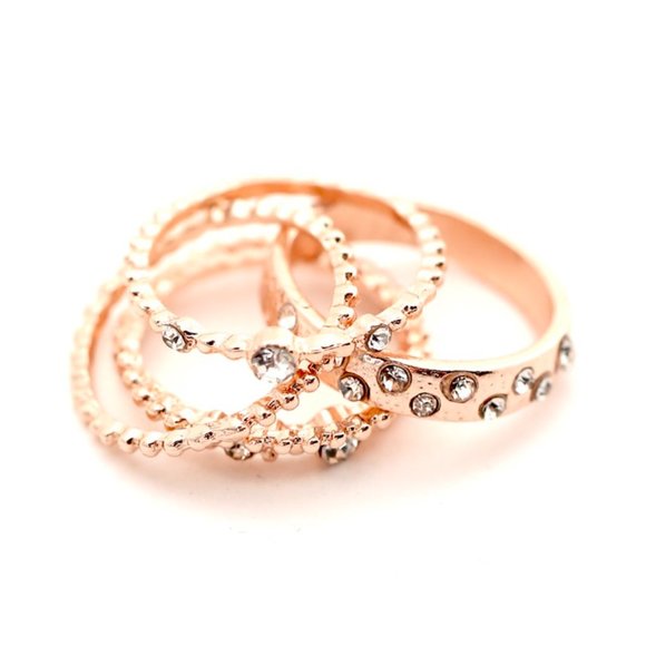 18k Gold Rose Dipped White Topaz Stack Rings - Picture 9 of 9